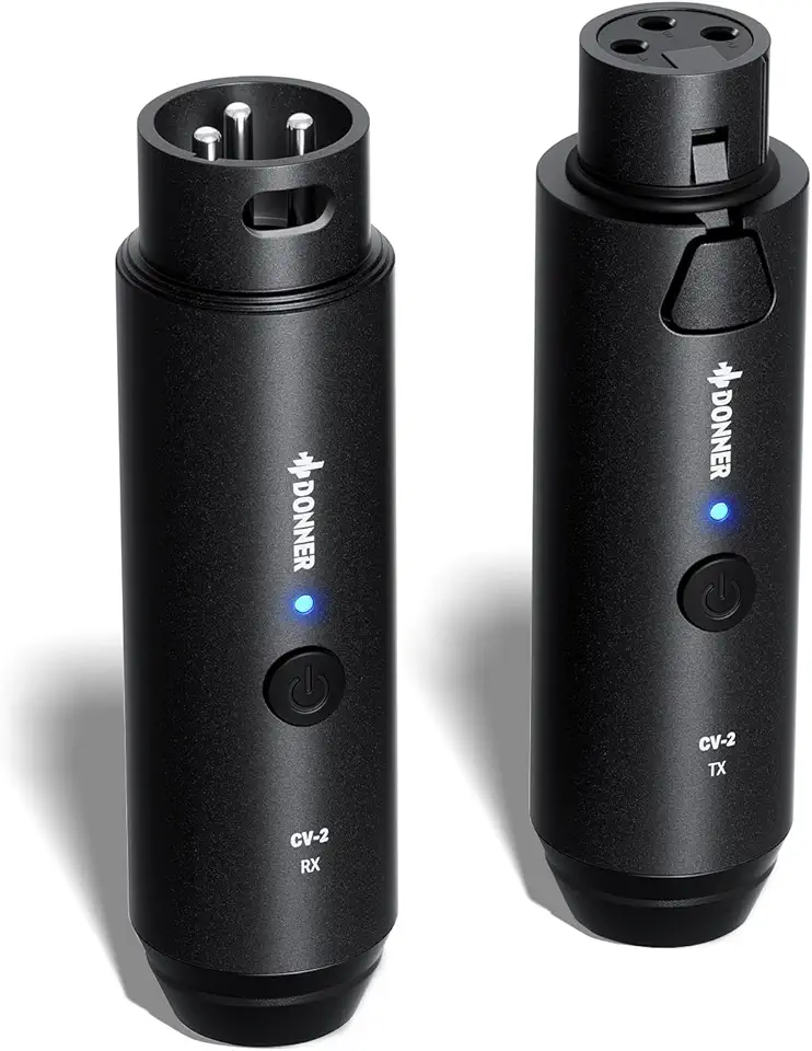 Donner Receptor transmissor de microfone XLR sem fio, adaptador de microfone sem fio plug-in de 2,4 GHz com alta resolução de 24 bits/192 kHz para microfones dinâmicos, mixer de áudio, sistema PA
