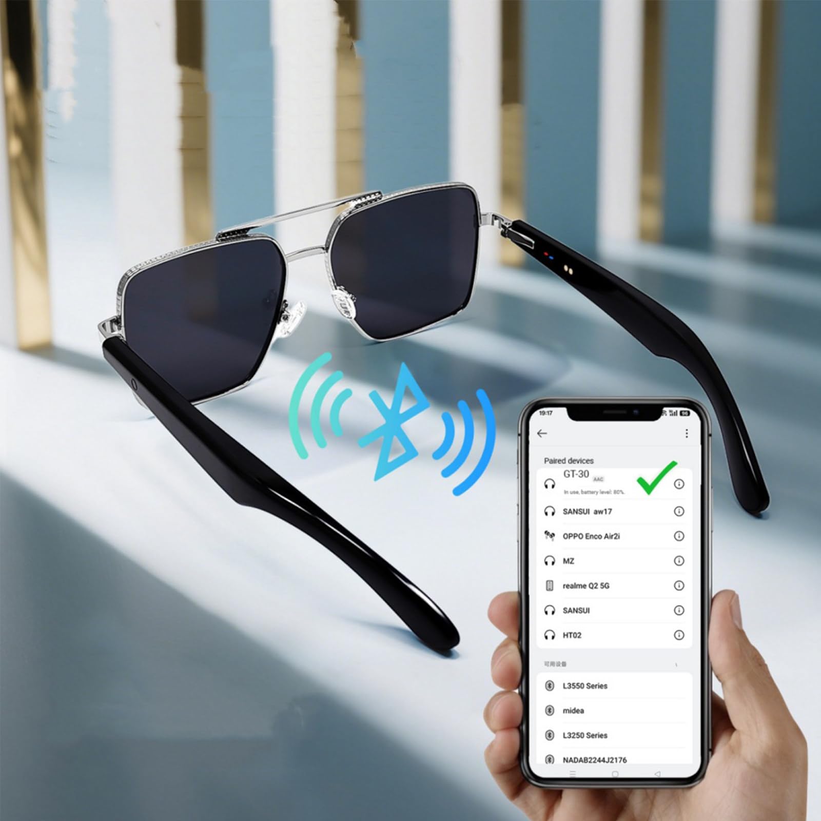 Okulary przeciwsłoneczne Bluetooth z inteligentnym systemem AI i blokadą niebieskiego światła dla mężczyzn i kobiet, automatyczne włączanie i wyłączanie,Silver-Black