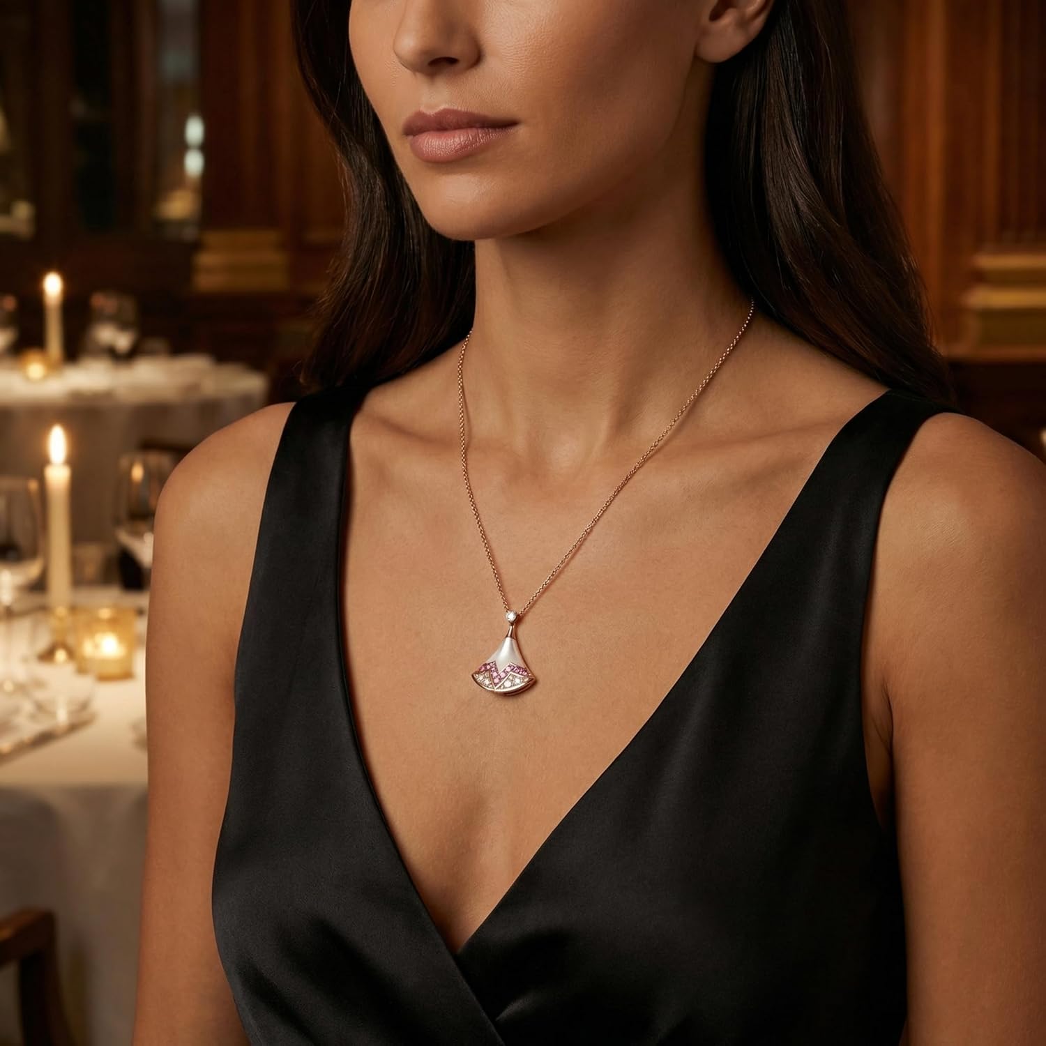 Rose Gold Necklace for Woman, 18K Rose Gold Plated Pendant Necklace, Rhinestone Pendant Necklace for Woman, Dainty Cubic Zirconia Crystal Adjustable Chain Choker Necklaces Prom Wedding Fashion Jewelry. - Image 5