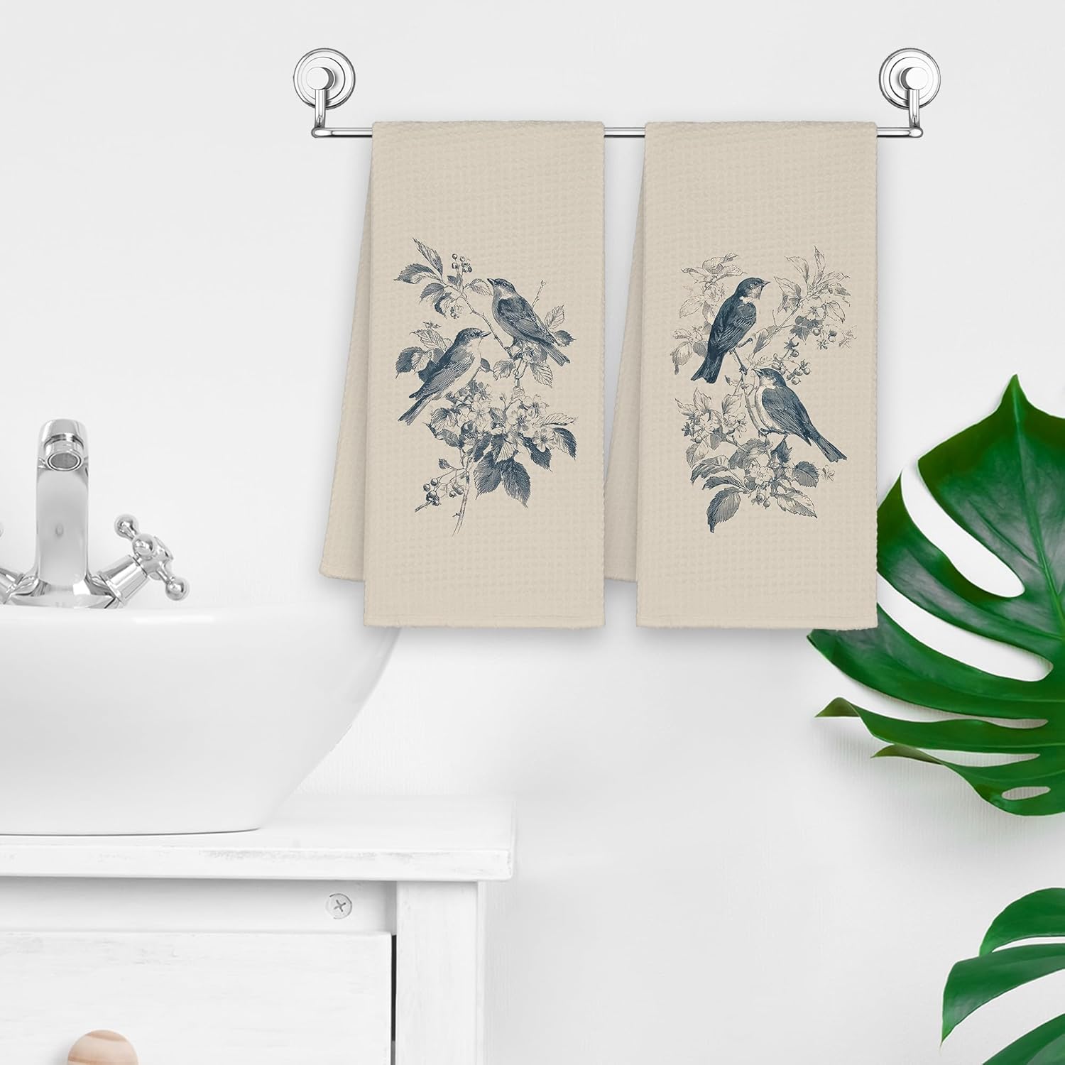 Vintage Birds Couple Kitchen Towels Set of 2, Botanical Blue Bird Hand Towels Gifts for Bathroom, Rustic Spring Boho Cottagecore Tea Dish Towel Decor for Dorm Home Bedroom 16x24in - Image 5
