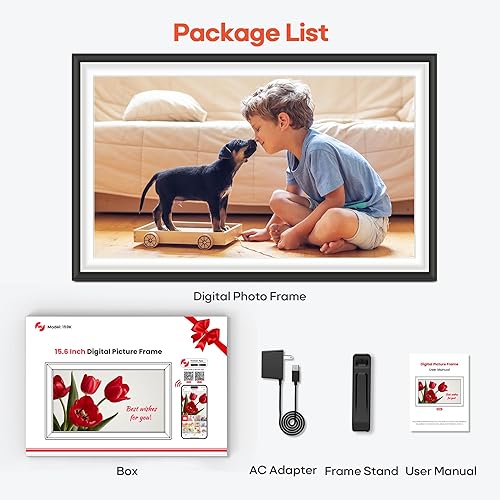 Miniatura 8 de BIGASUO Marco de fotos digital Frameo 15.6 pulgadas WiFi marcos de fotos electrónicos grandes con 64 GB de memoria 1920 x 1080 IPS FHD pantalla