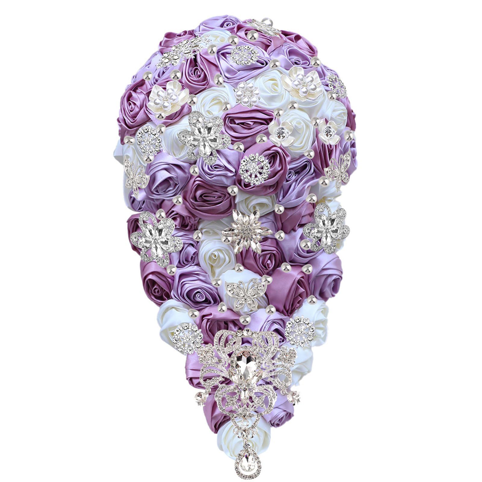 Geavonyg Lightweight Golden Rhinestones Cascading Bride Bouquet Photo Props Wedding Decoration Waterfall Bouquet