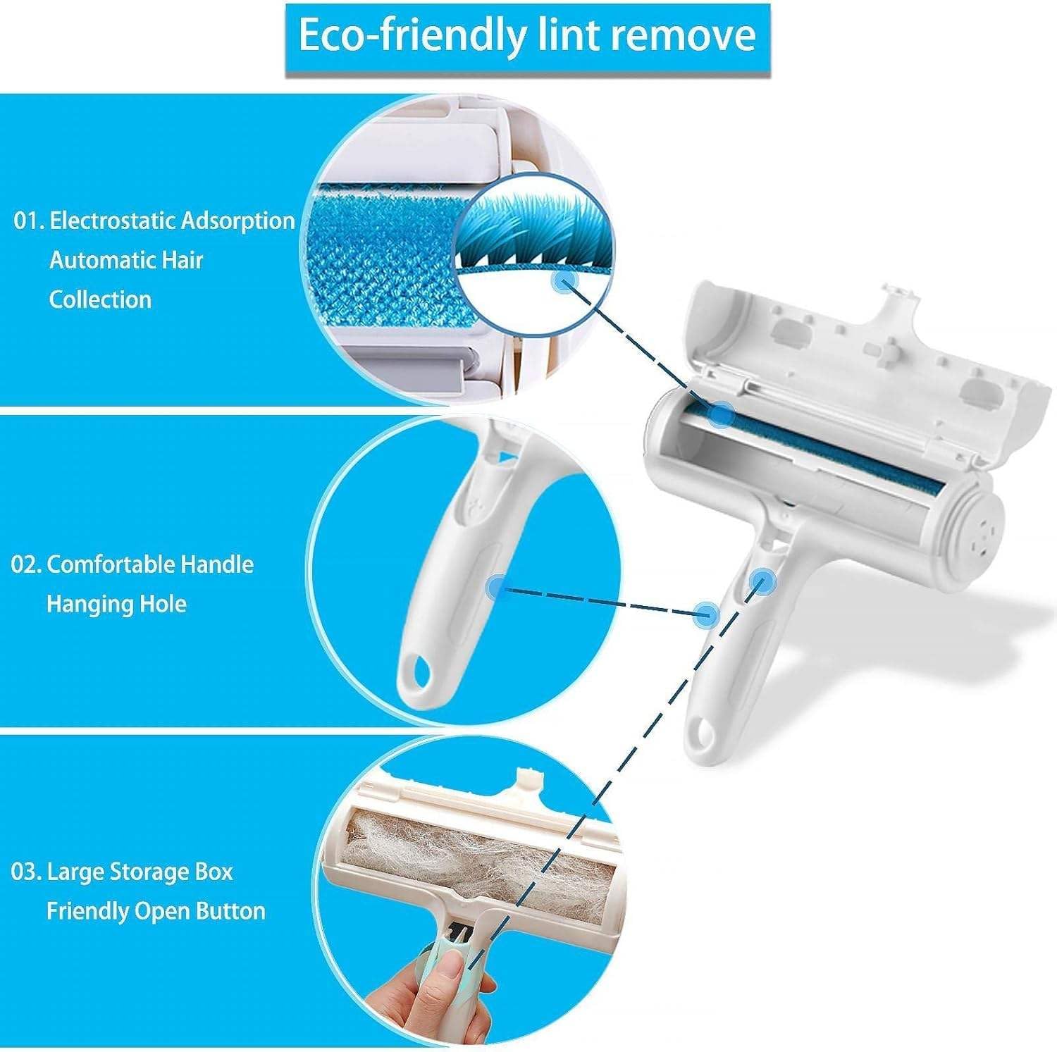 Brosse Anti-Poils Animaux Chat et Chien – Rouleau Réutilisable Épilateur, Enlève Poils sur Canapé, Lit, Tapis, Voiture, Arbre à Chat et Panier