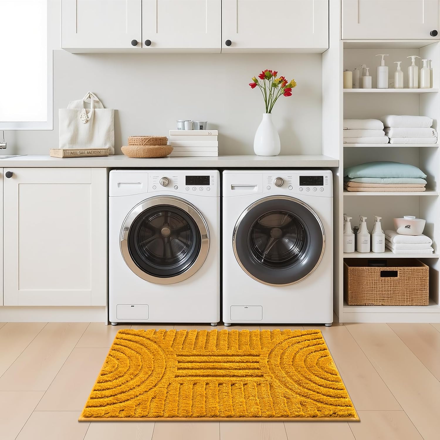 SHACOS Boho Bathroom Rugs 24"x36" Extra Soft Absorbent Microfiber Bath Mats Home Decor Non Slip Carpet Machine Washable Shaggy Bath Rugs for Bath Room Shower Bathtub, Honey Mustard 2' x 3'