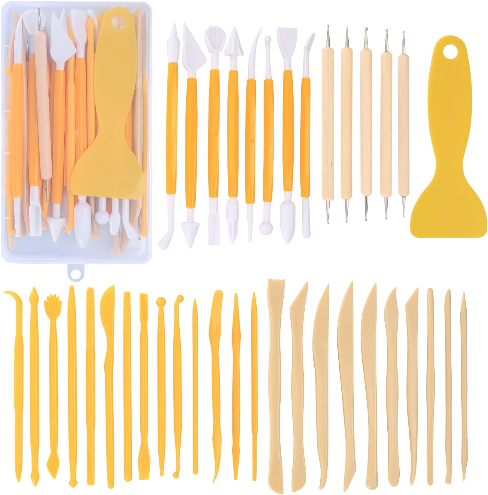 Pottery Clay Sculpting Tools, Polymer Clay Tools, Wood Carving Tools, Pottery Clay Modelling Tools Double-Ended for Sculpture, Modelling Clay, Polymer, Ceramic, Embossing (39pcs)