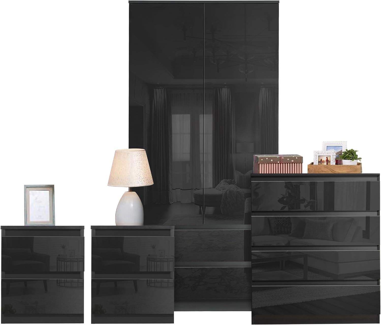 Blisswood High Gloss Bedroom Wardrobes sets with 2 Door Wardrobe 4 ...