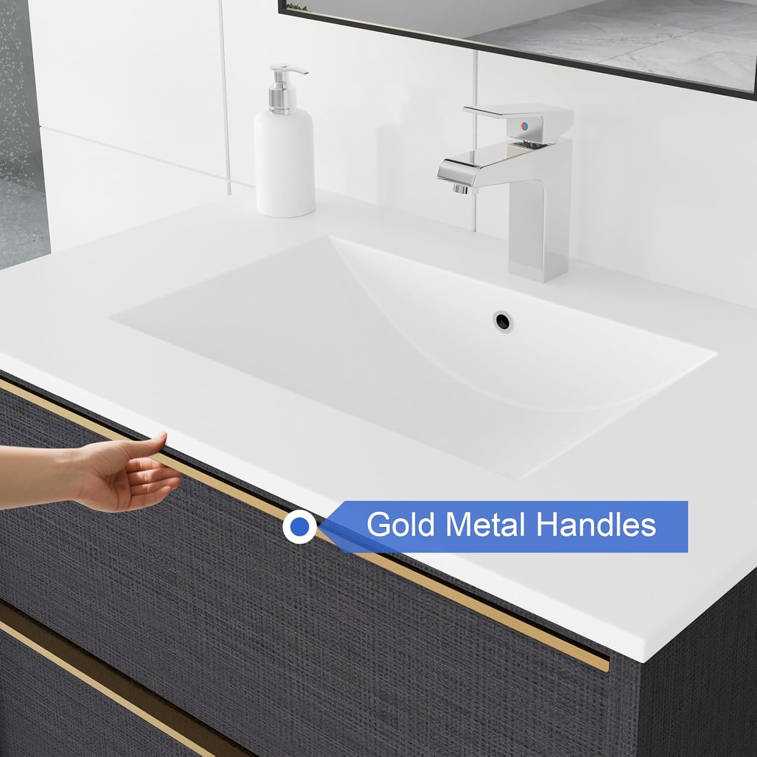 36 Inch Bathroom Vanity with Sink, Floating Vanity Bathroom, Modern Wall Mount Bathroom Cabinet, Double Drawers, Gold Handle, Suitable for All Kinds of bathrooms (with Sink, 36")