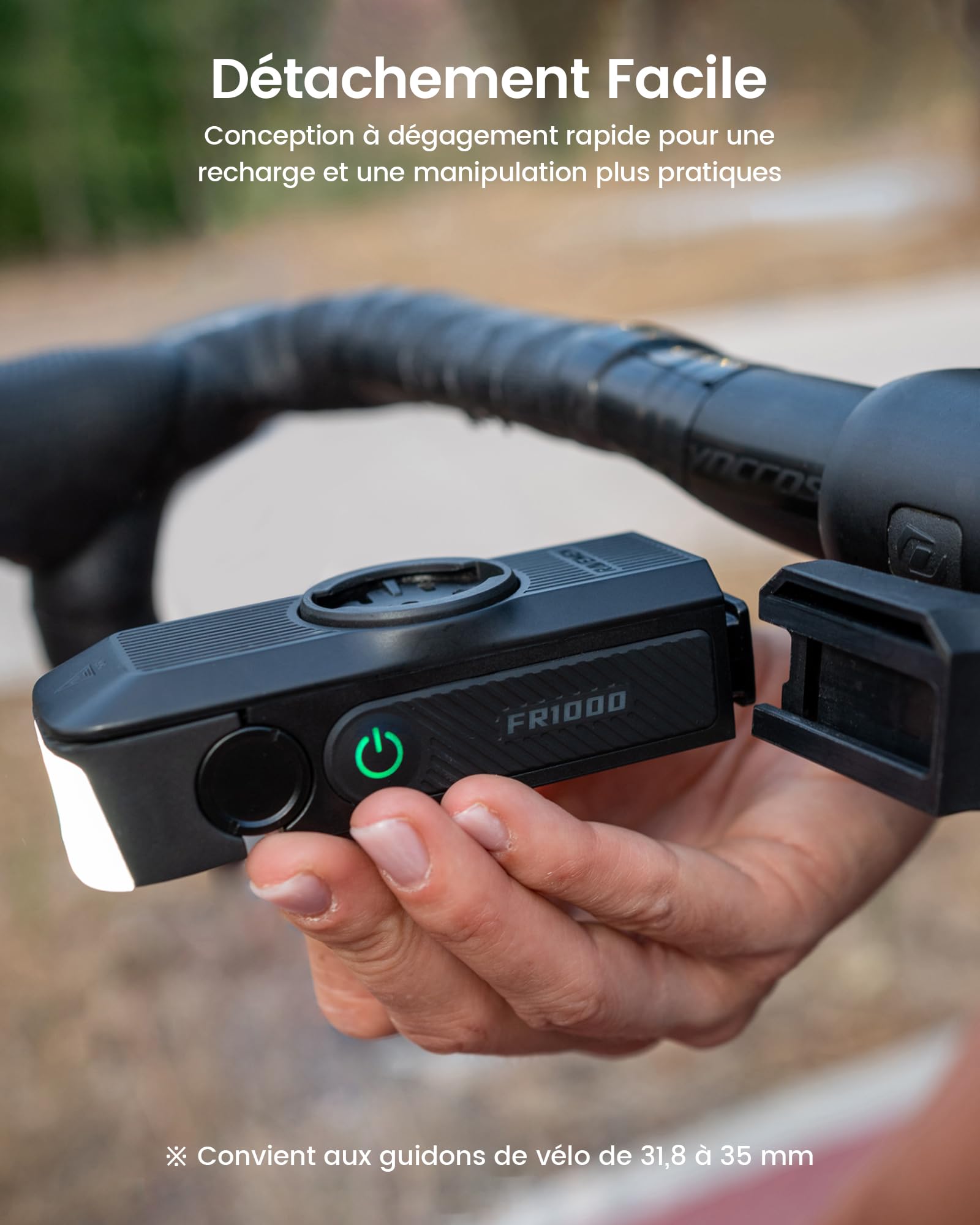 RAVEMEN FR1000 1000 Lumens Phare Avant pour Un éclairage Nocturne et Une Visibilité Diurne Compatible avec Garmin/Wahoo/Bryton Compteurs Vélo, éclairage et Support intégrés, Marche/Arrêt Automatique