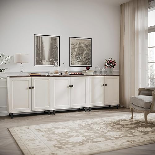 Buffet Sideboard Cabinet Farmhouse Modern 3 in1 Storage Cabinet with Adjustable Shelves for Kitchen, Coffee Bar, Living Room, White