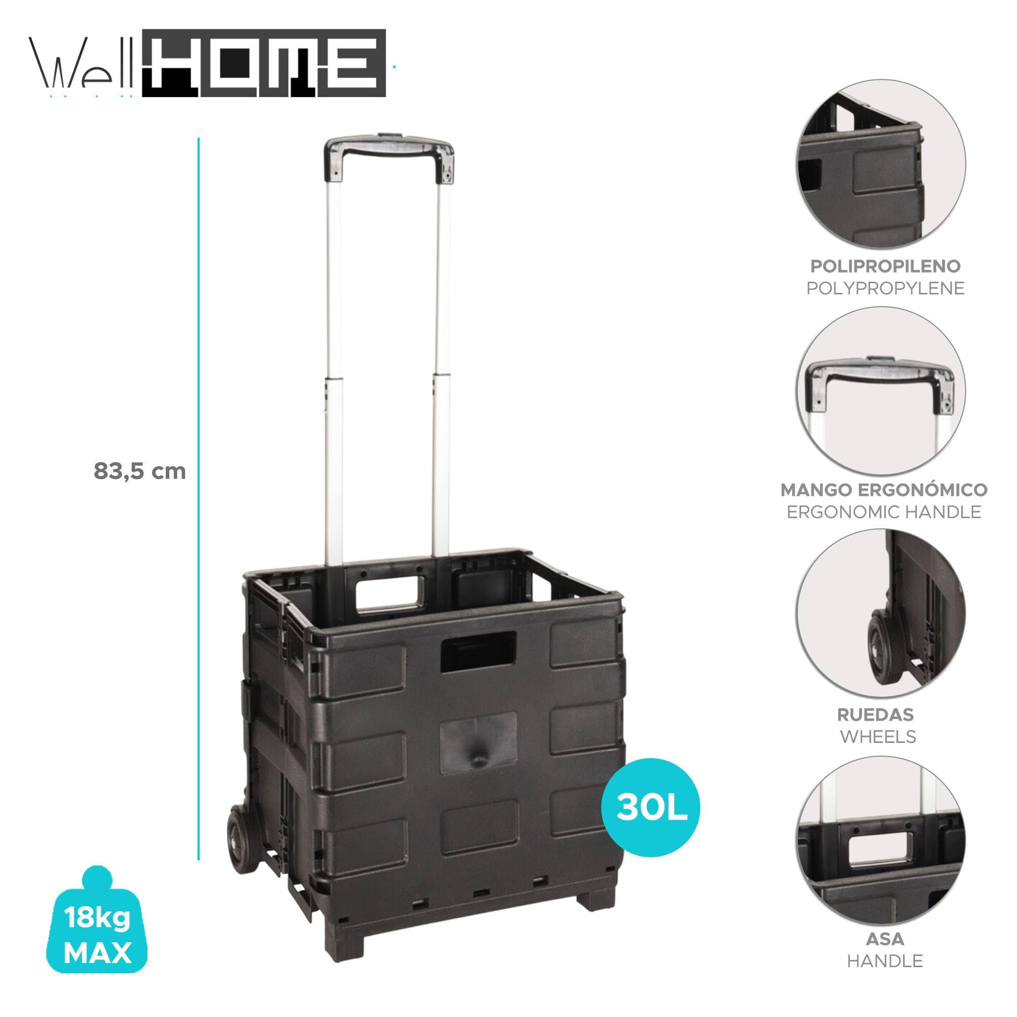Trolley de Aluminio con Caja Plegable Negro