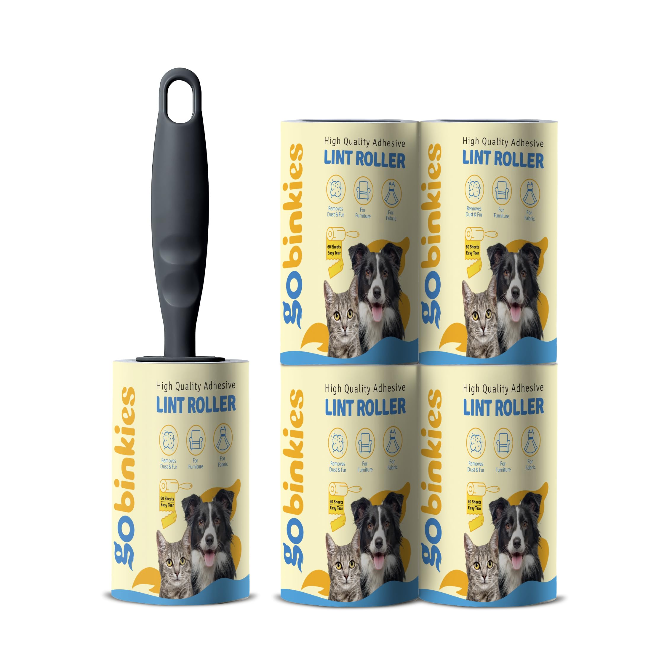 Lint Roller with 1 Ergonomic Ball Handle & 5 Refills - 300 Sheets, Sticky Refills for Dogs & Cats Lint Remover Brush for Car Seat, Clothes, Furniture, Sofa, Carpets, Fabric & Dust Cleaning-image-1