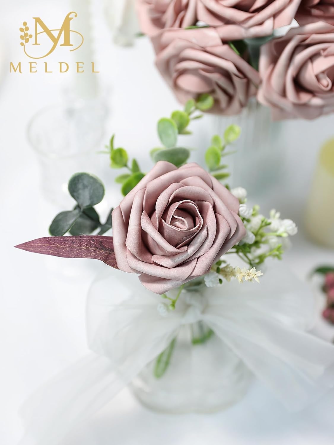 Meldel Artificial Flower 25pcs Real Touch Dusty Pink Rose Fake Foam Roses with Stems for DIY Wedding Bouquets Gifts Bridal Shower Faux Floral Centerpieces Arrangements Home Party Tables Decorations - Image 6