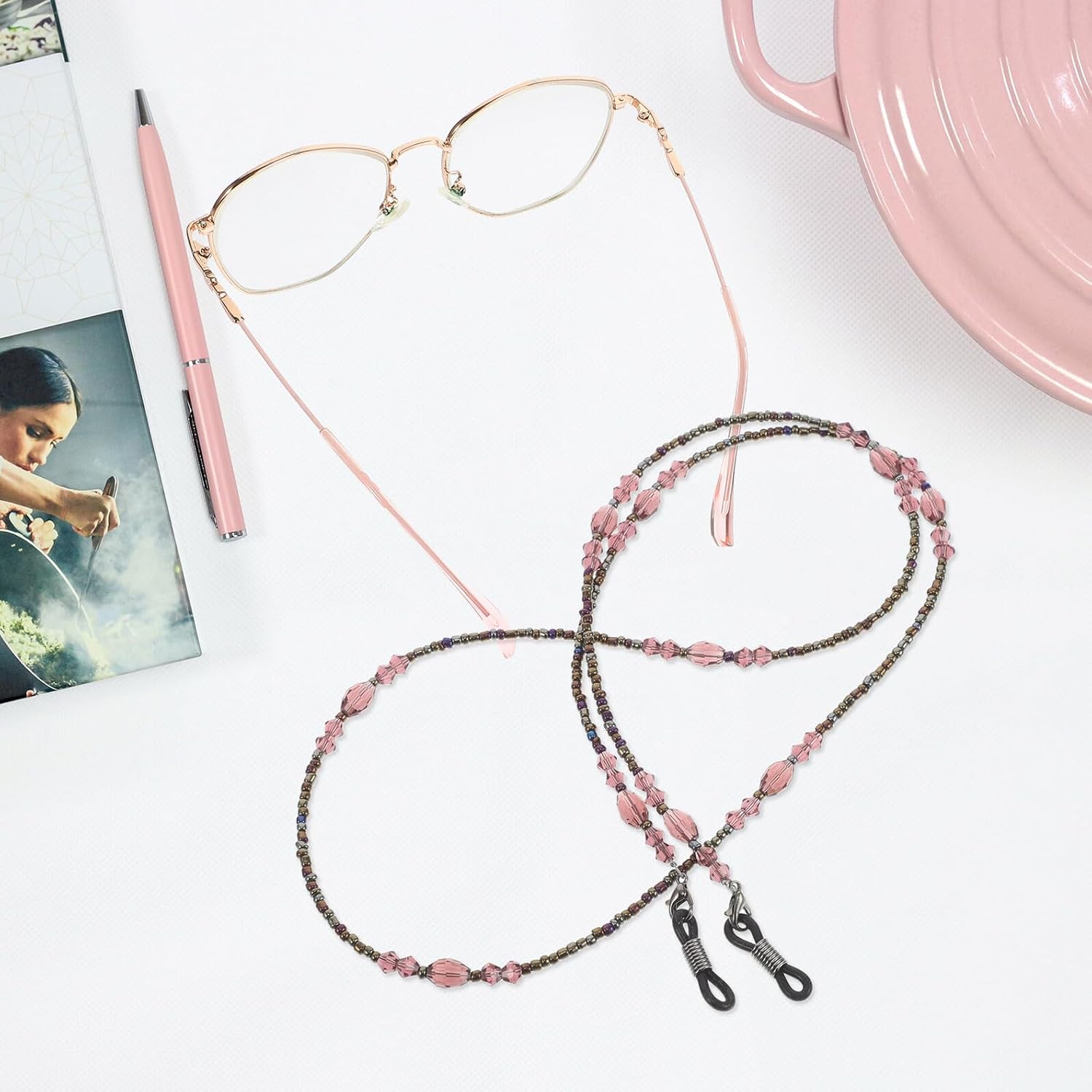 SECFOU Retro Natural Crystal Beaded Eyeglass Chain for Women and Men Anti-slip Glasses Holder Necklace Sunglasses Strap Eyeglass Accessories for Reading and Outdoor Use
