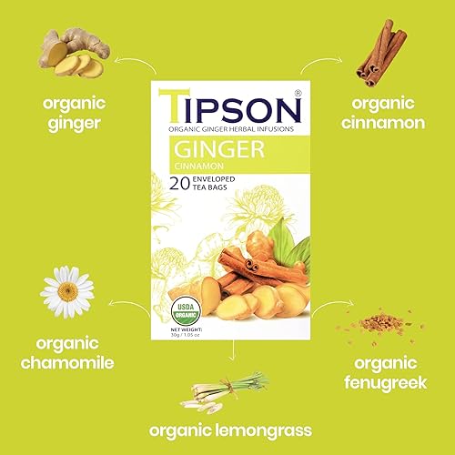 Miniatura 3 de Tipson Infusiones de hierbas orgánicas de jengibre, canela y jengibre, 20 bolsas de té prémium (paquete de 1)