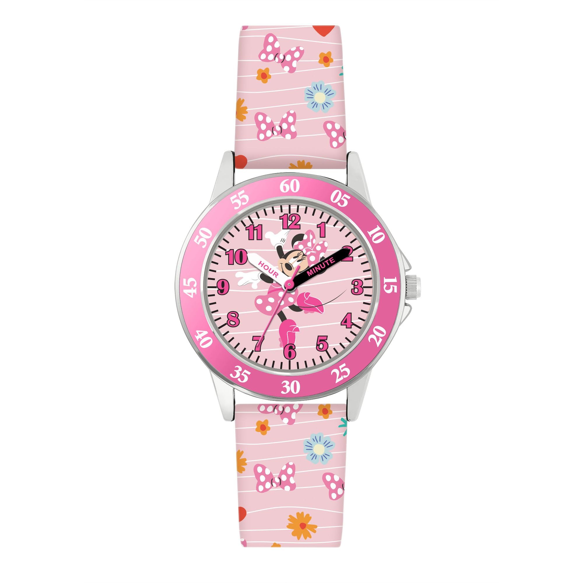 Disney Montre d'apprentissage de l'heure avec bracelet rose imprimé MN9101