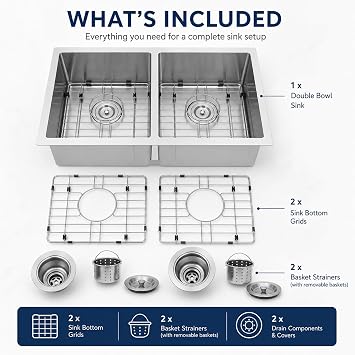 Kitsitchen Double Bowl RV Kitchen Sinks 27 x 16, T304 Stainless Steel Sink