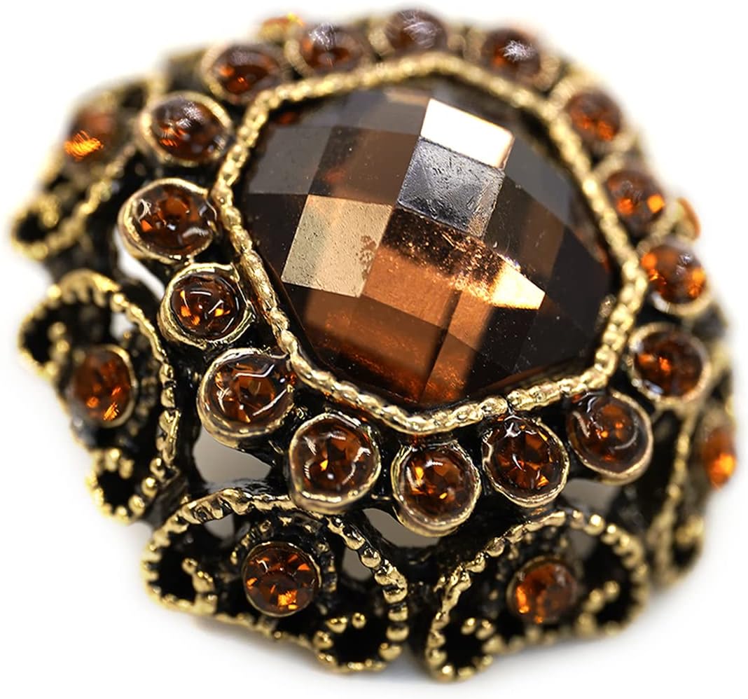 10 pcs Orange Rhinestones Inlaid Retro Round Octagon Metal Shank Sewing Coat Buttons -25mm -1" - Image 3