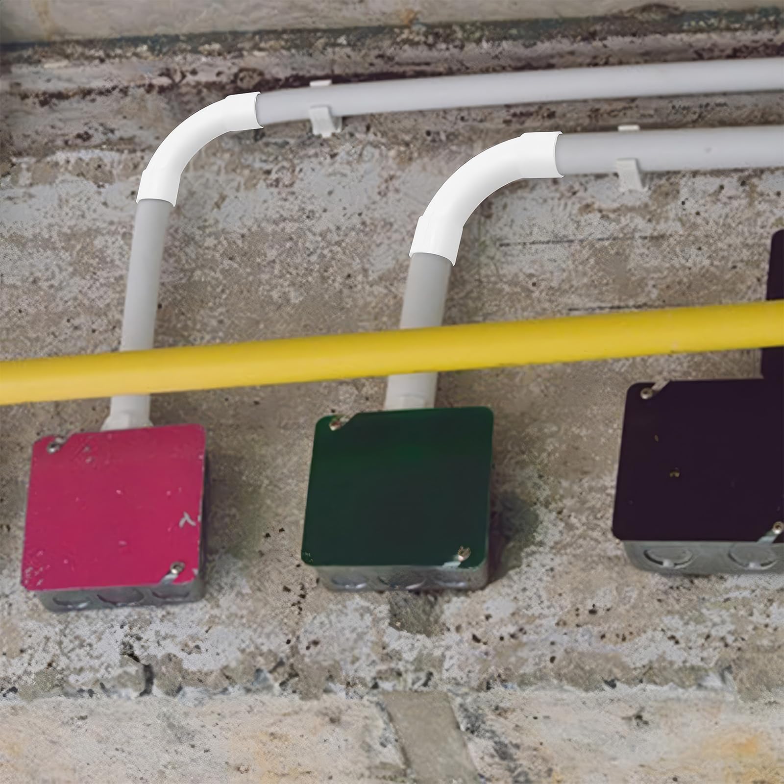 Codo de Tubo,Tubo Redondo Rígido del PVC,Conectores de 90 Grados de Tubería,Tubo de Conducto de Plástico Cable Canal Instalación para Canal Exterior y Interior Casa Sótano Techo,12 Piezas,16mm