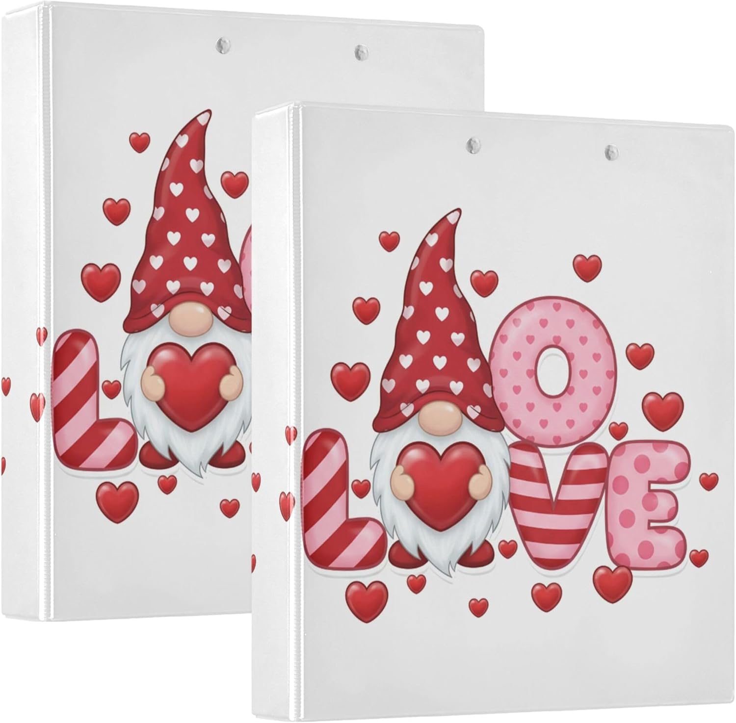 Cute Valentine's Day Dwarf 3 Ring Binders, 1.5” Round Ring Binders with Clipboard - Letter Size, 3 Interior PVC Clear Pockets & Anti-Slip Clip for Office School Supplies, 2PCS