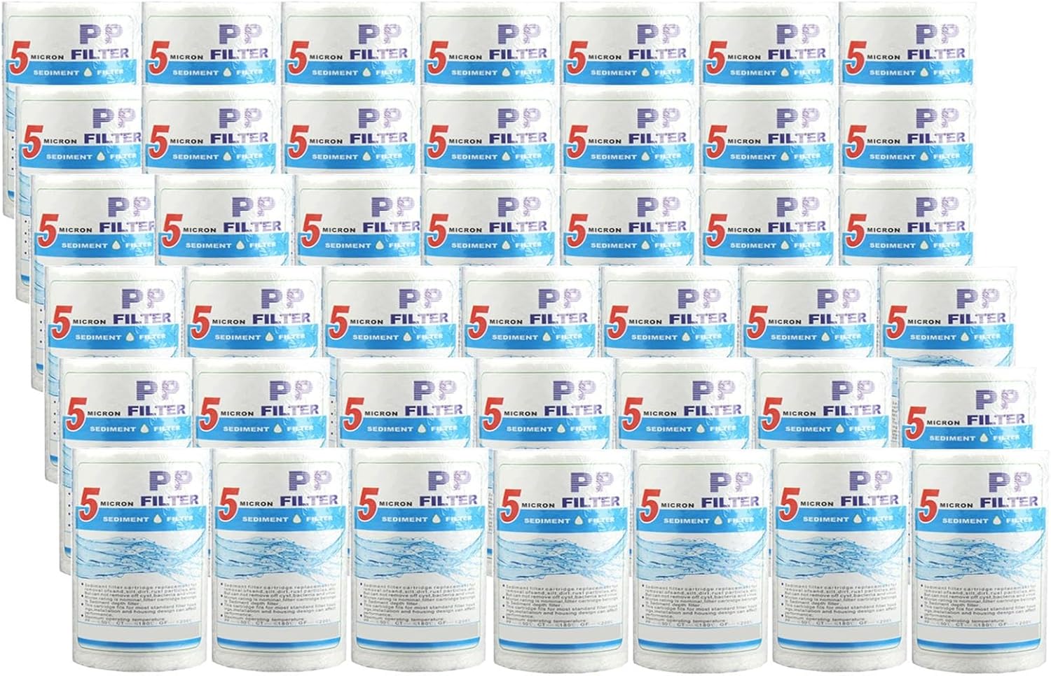 50pcs Sediment Water Filter 5″x 2.5″, 1/5 Micron, Whole House Replacement Cartridge, for Sink Water Filter(5 microns)