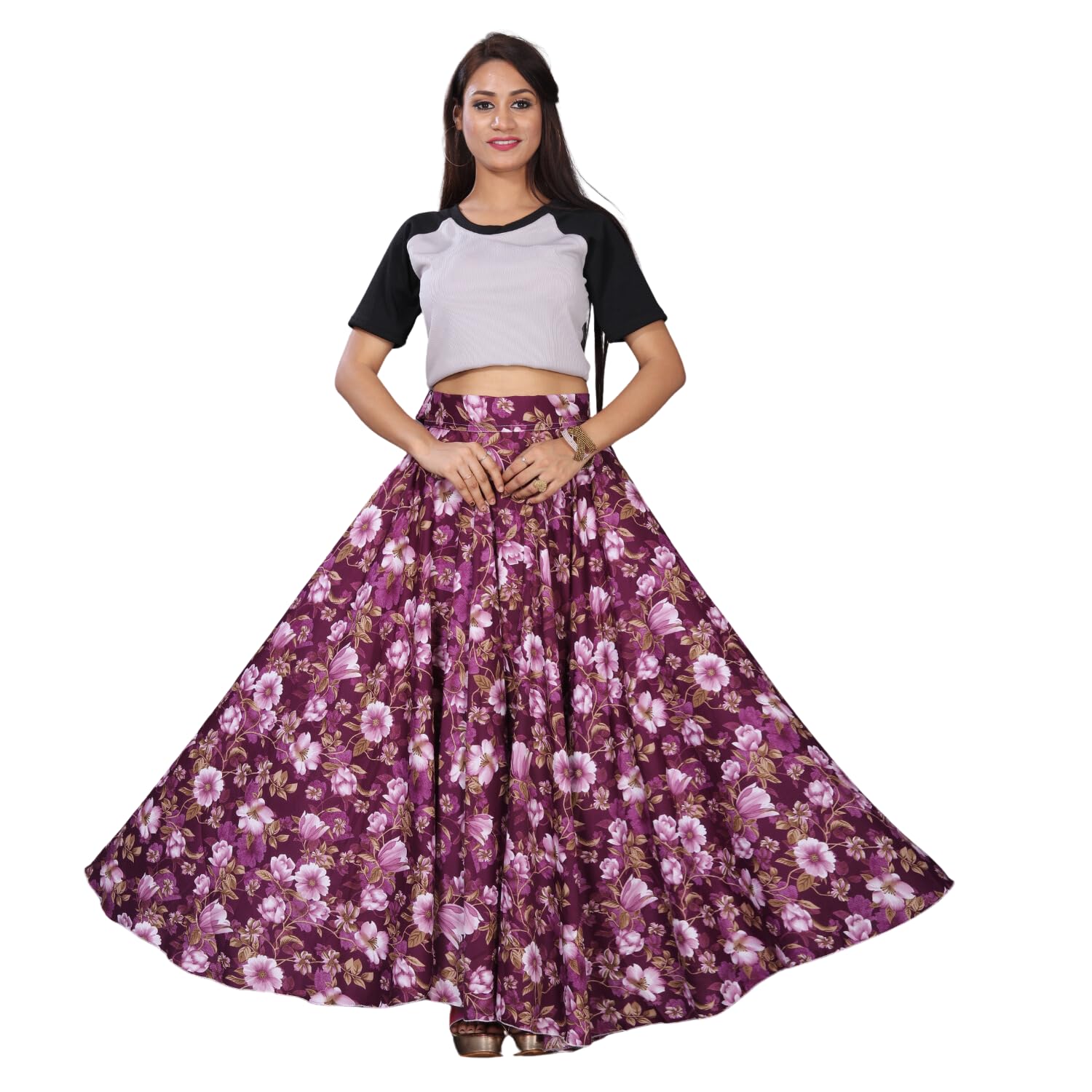 JYESHTAWomen's American Crepe Blooming Flared Long for Traditional Stitched A-line Flare Skirt for Girls with 12 Meter Flare 40inch Height
