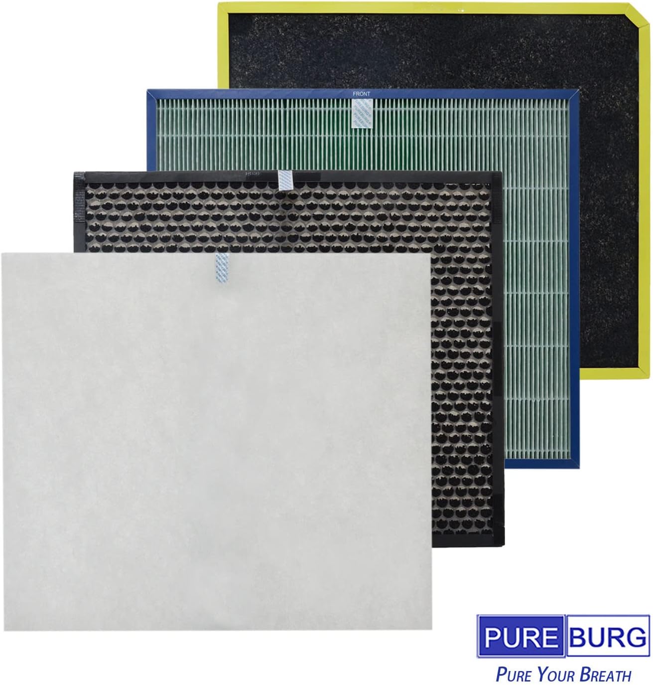 PUREBURG Replacement Filter Set Compatible with Rabbit Air MinusA3 Ultra Quiet Air Purifier Models A3 SPA-1000N (Odor Remover),H13 True HEPA 4-Stage Filtration Activated Carbon