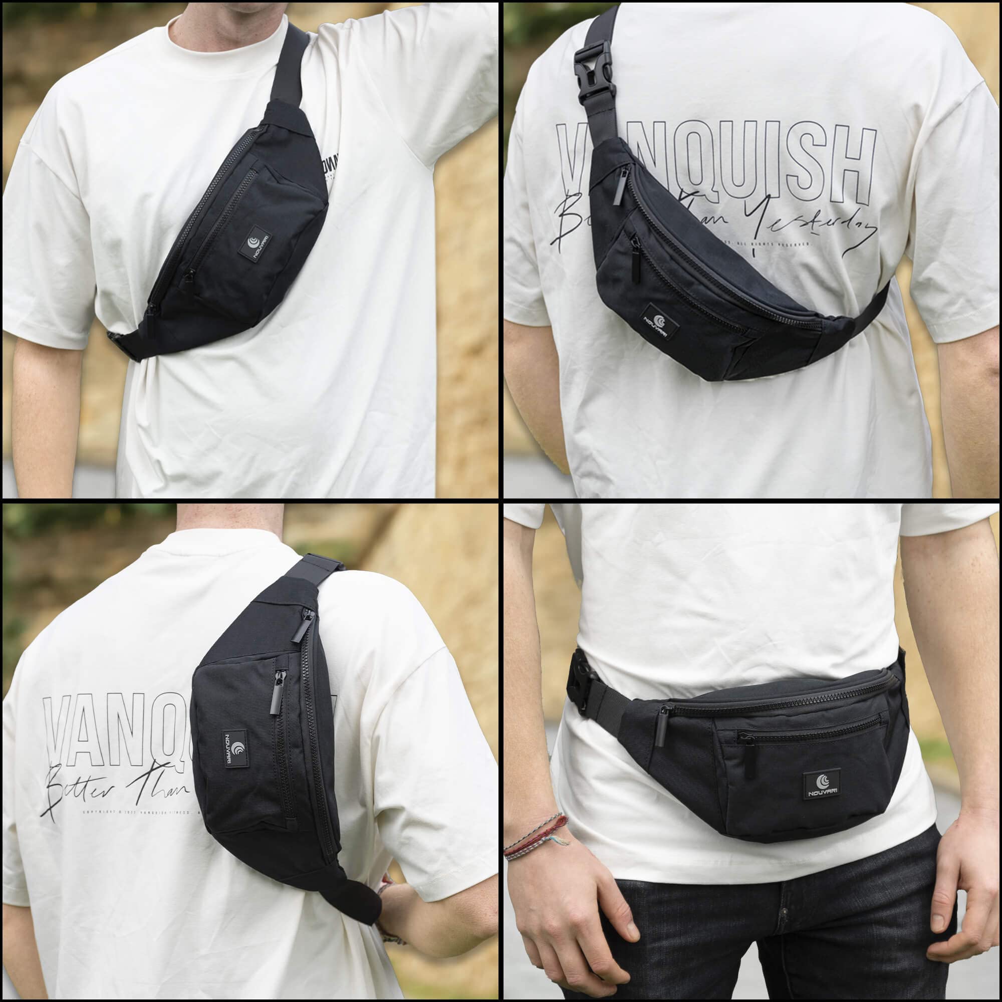 Bauchtasche Herren und Damen Schwarz Hüfttasche für Festival, Camping & Sport Unisex Wasserabweisende Gürteltasche für Reisen, Outdoor & Wandern (Schwarz)