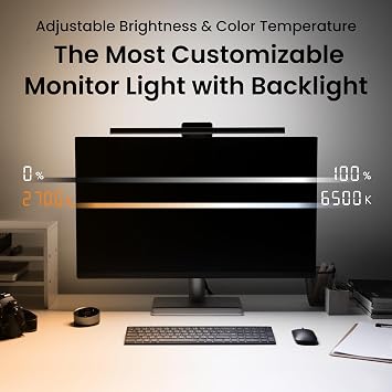 BenQ ScreenBar Halo 2 LED Monitor Light Bar - Wireless Controller, Backlight, Motion Sensor, Adjustable Brightness/Color Temperature, Eye-Care, No Screen Glare, Fits Curved Monitor, Monitor Accessory