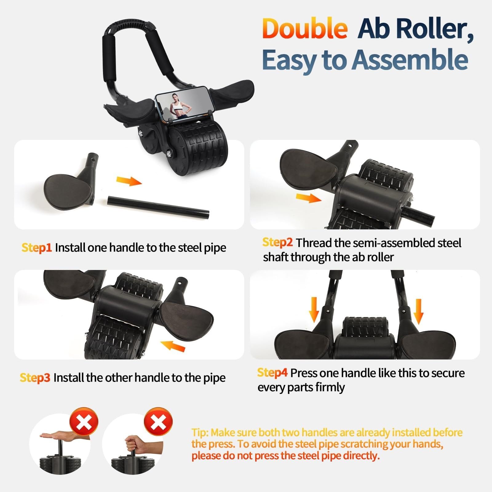 Bauchroller Ab Roller Bauchtrainer für Zuhause mit Ellbogenunterstützung, Automatische Rebound Bauchroller Bauchmuskeltrainer Roller, Bauchmuskeltraining Fitnessgeräte für Zuhause für Männer Frauen