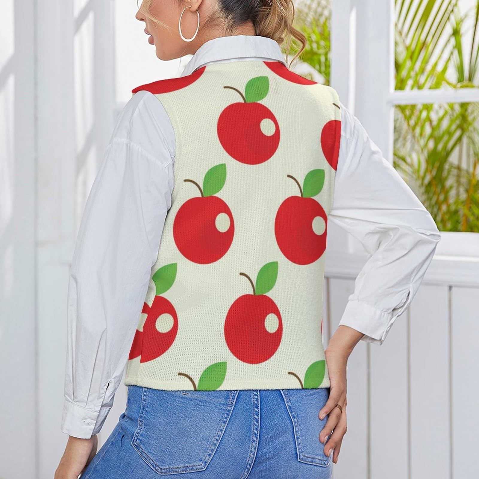 Amazon.co.jp: ニットベスト レディース Vネック りんご柄 さくらんぼ