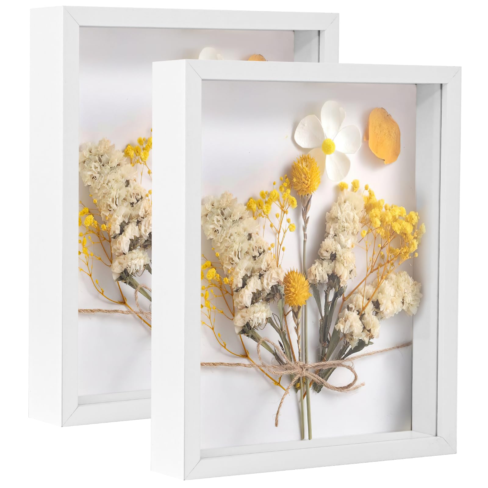 Alishomtll - Marcos de fotos 3D para rellenar (28 x 35 cm), color blanco y profundo DIY de madera MDF sólida y cristal acrílico, para objetos y medallas florales, regalo de boda