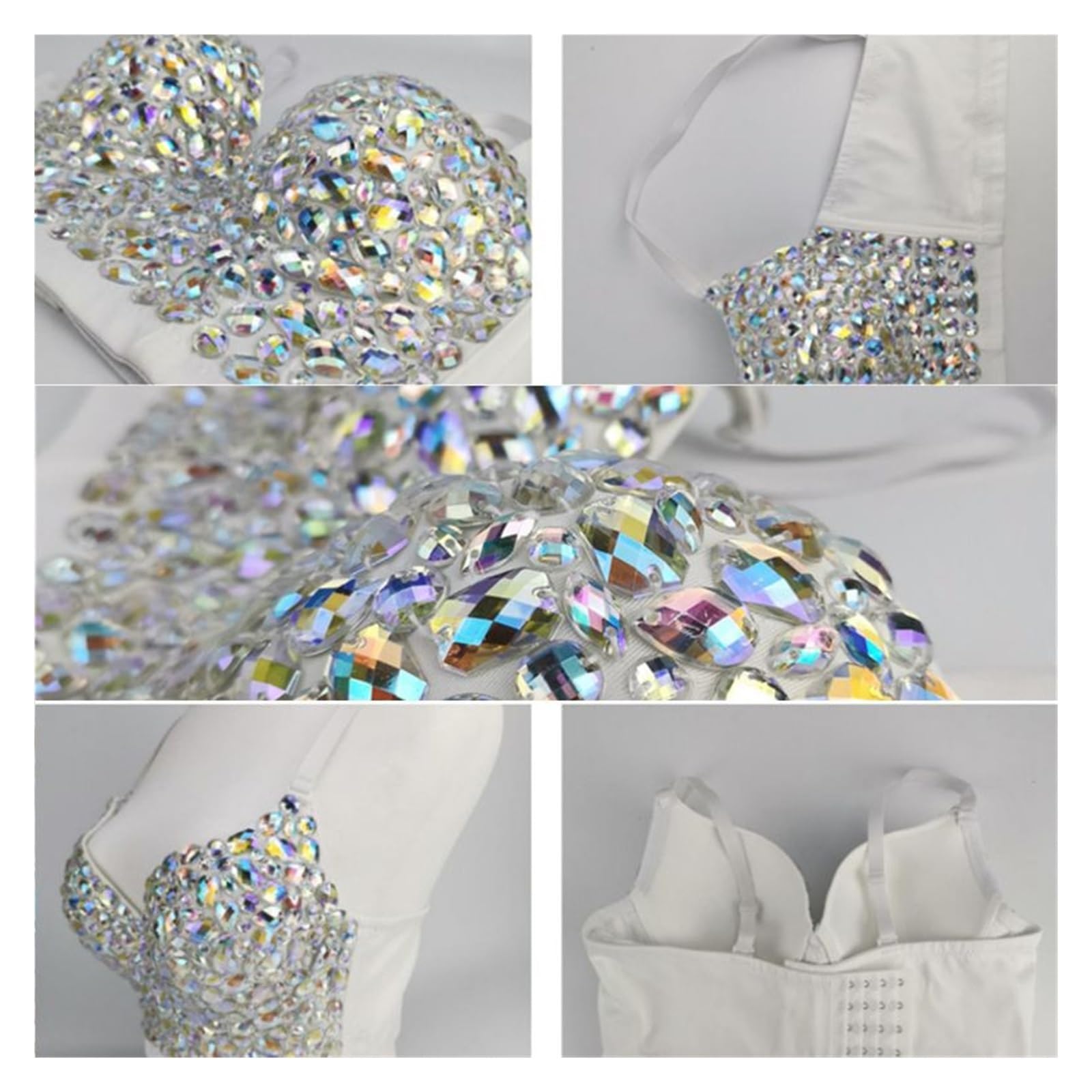 Top Brillantinato Donna Top Corto con Bustino e Spalline Sottili Strass Colorati da Donna