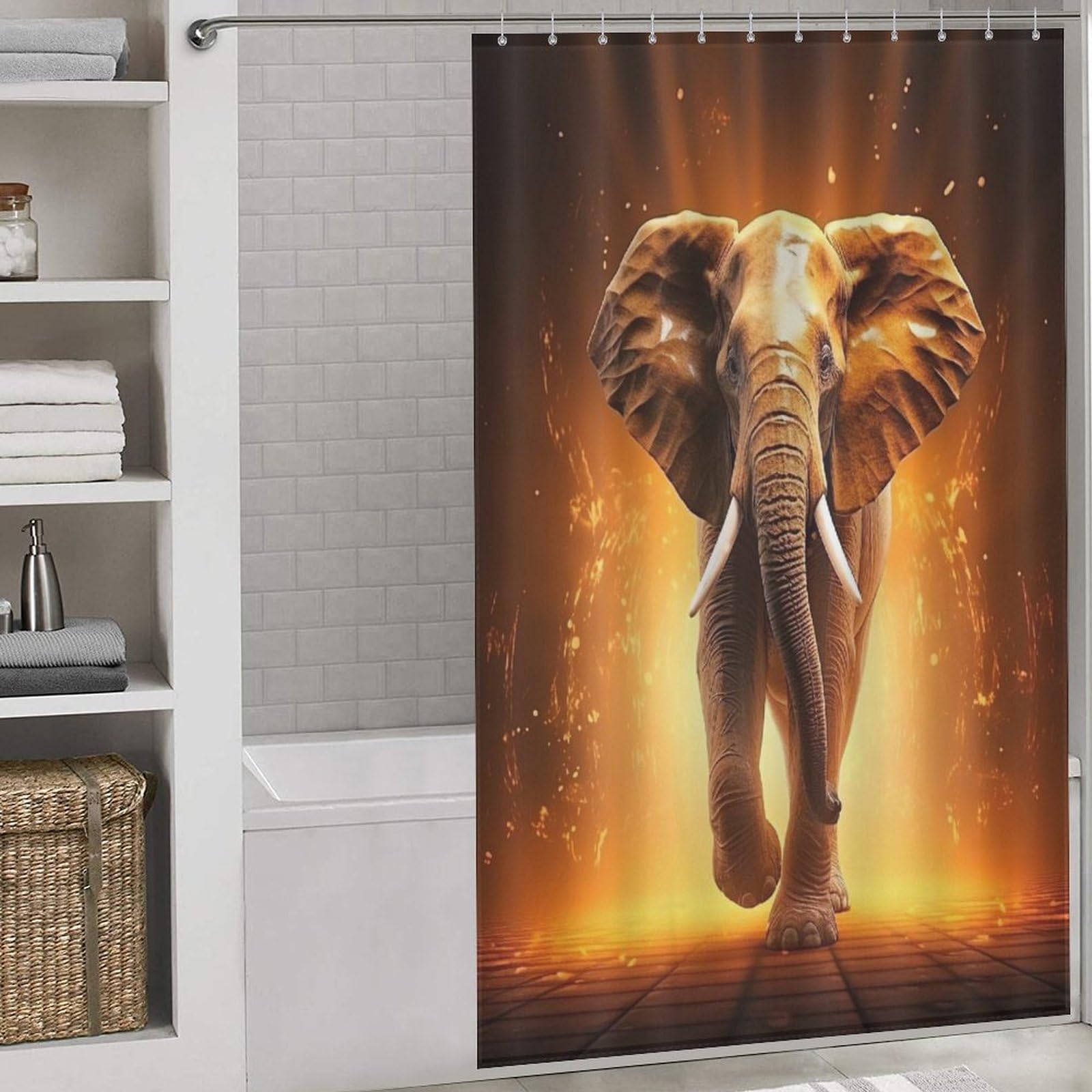 Rideau de douche anti éclaboussures ElephFourmi tissu lavable pour baignoire
