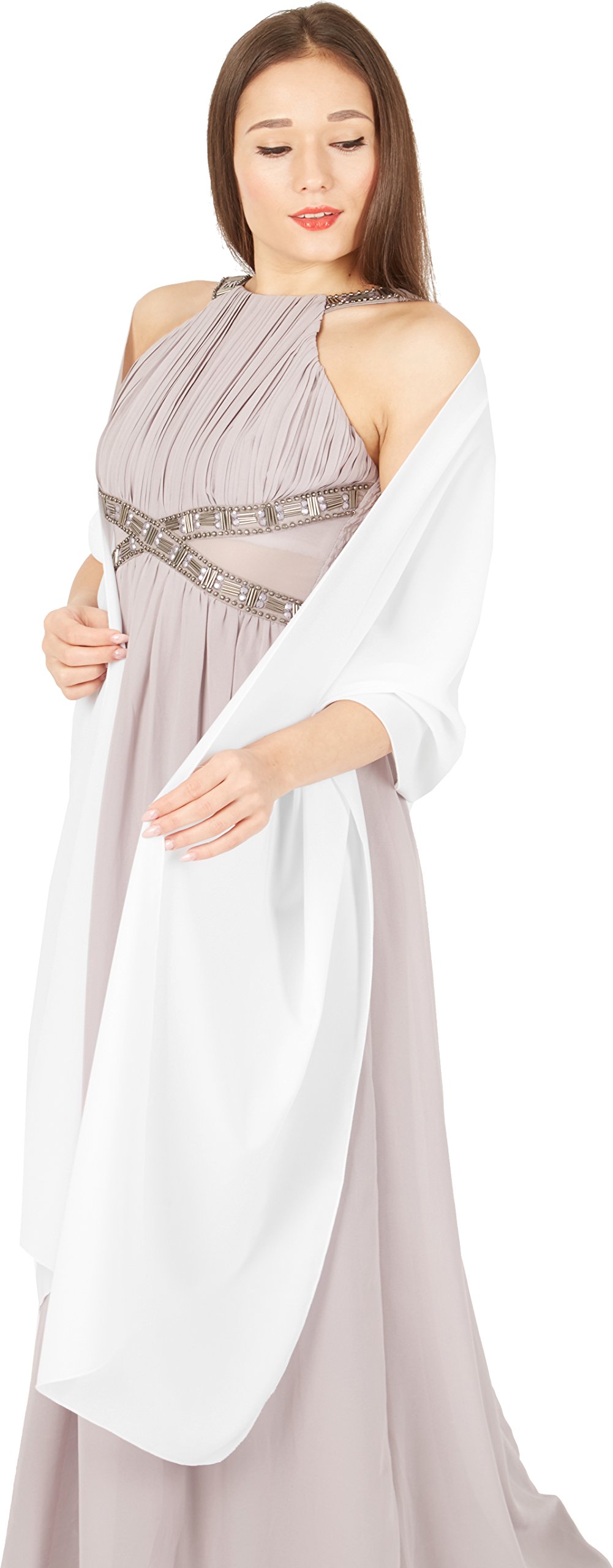 BlackButterfly Chiffon Bridesmaid Wedding Evening Shawl Wrap (White, 19W / 95L)