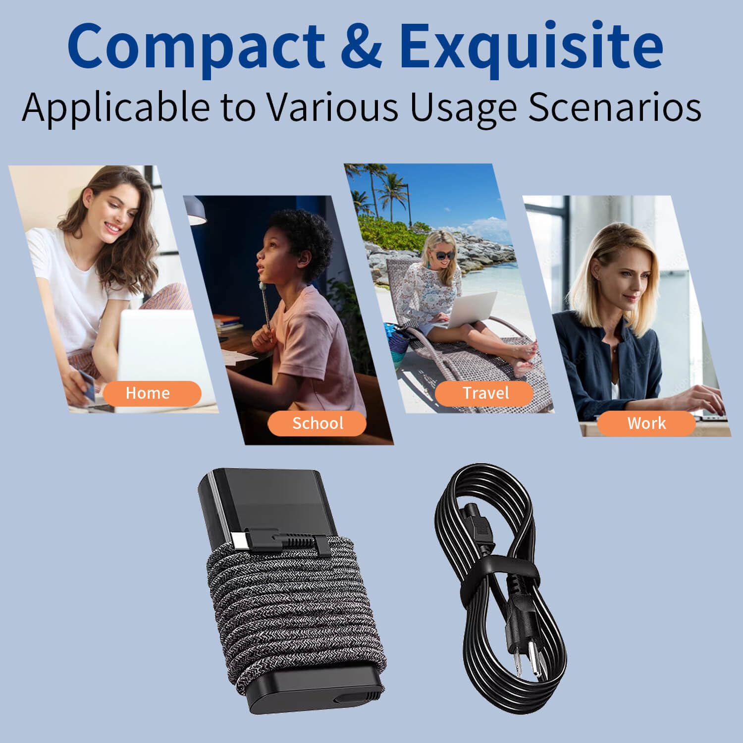 Nuevo cargador delgado de 65 W USB C para laptop compatible con cargador de portátil HP USB C, Envy X360, Spectre X360, Elitebook X360, Elite X2, Elitebook 840, ZBook, cargador rápido de viaje ProBook 6
