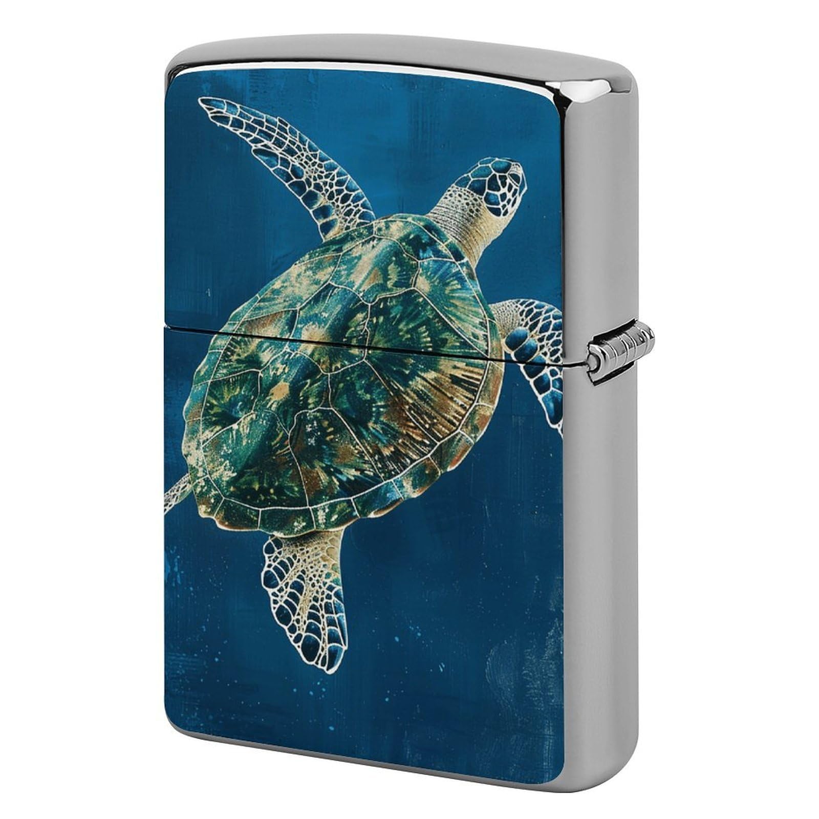 A Sea Turtle Swimming Lighter Case Vintage Metal Lighter Cover Reusable Lighter Protective Sleeve Unique Design Personalized Lighter Sleeve Holder Against Dust and Scratches