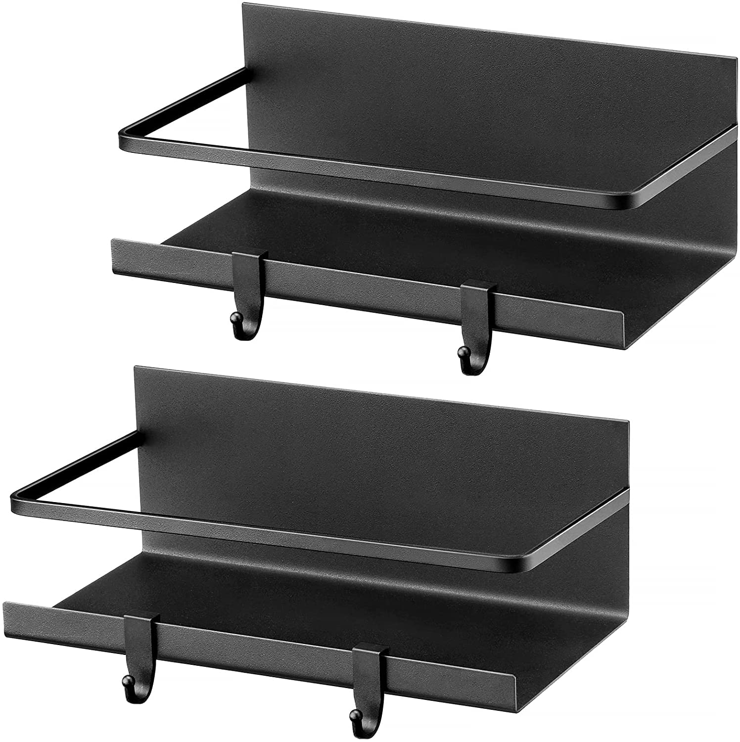 2Pcs Modern Black Magnetic Spice Racks, 10.24*4.33*5.31in, For Refrigerator, Kitchen Space Saver with 4 Removable Hooks