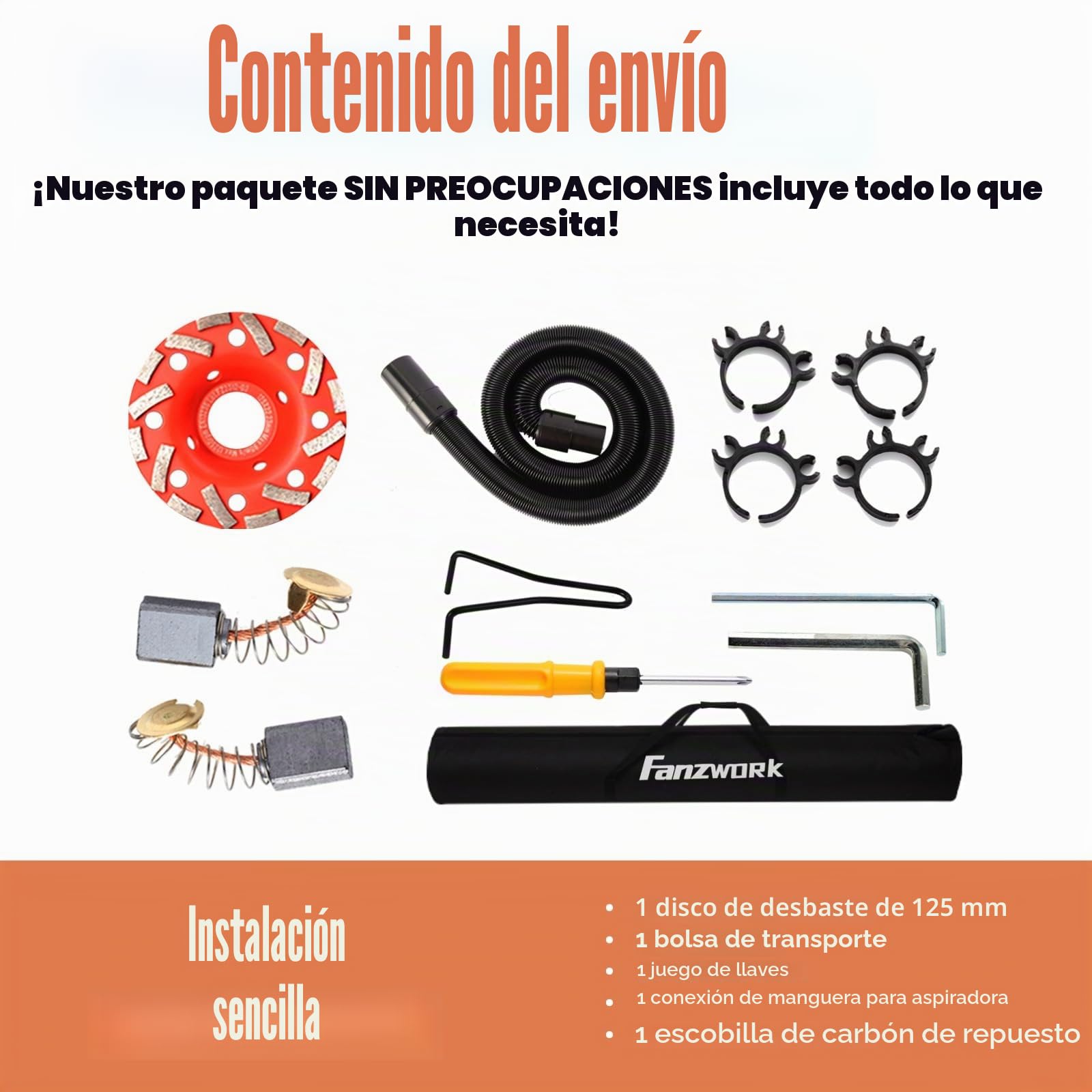 FANZWORK - Lijadora de hormigón de 1010 W con barra telescópica de hasta 1,20 m. Incluye cabezal de lijado de diamante de 125 mm y bolsa de transporte. Velocidad regulable: ideal para alisar hormigón,
