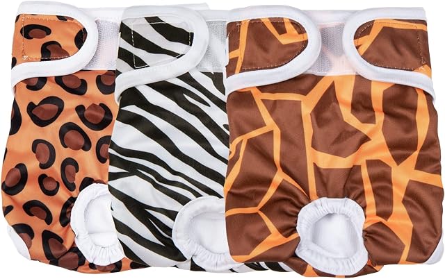 MICOOYO Reusable Female Dog Nappies 3 pack | Washable Absorbent Dog Diapers, Incontinence Dog Period Pants for XSmall puppy (Wild Africa, XS)
