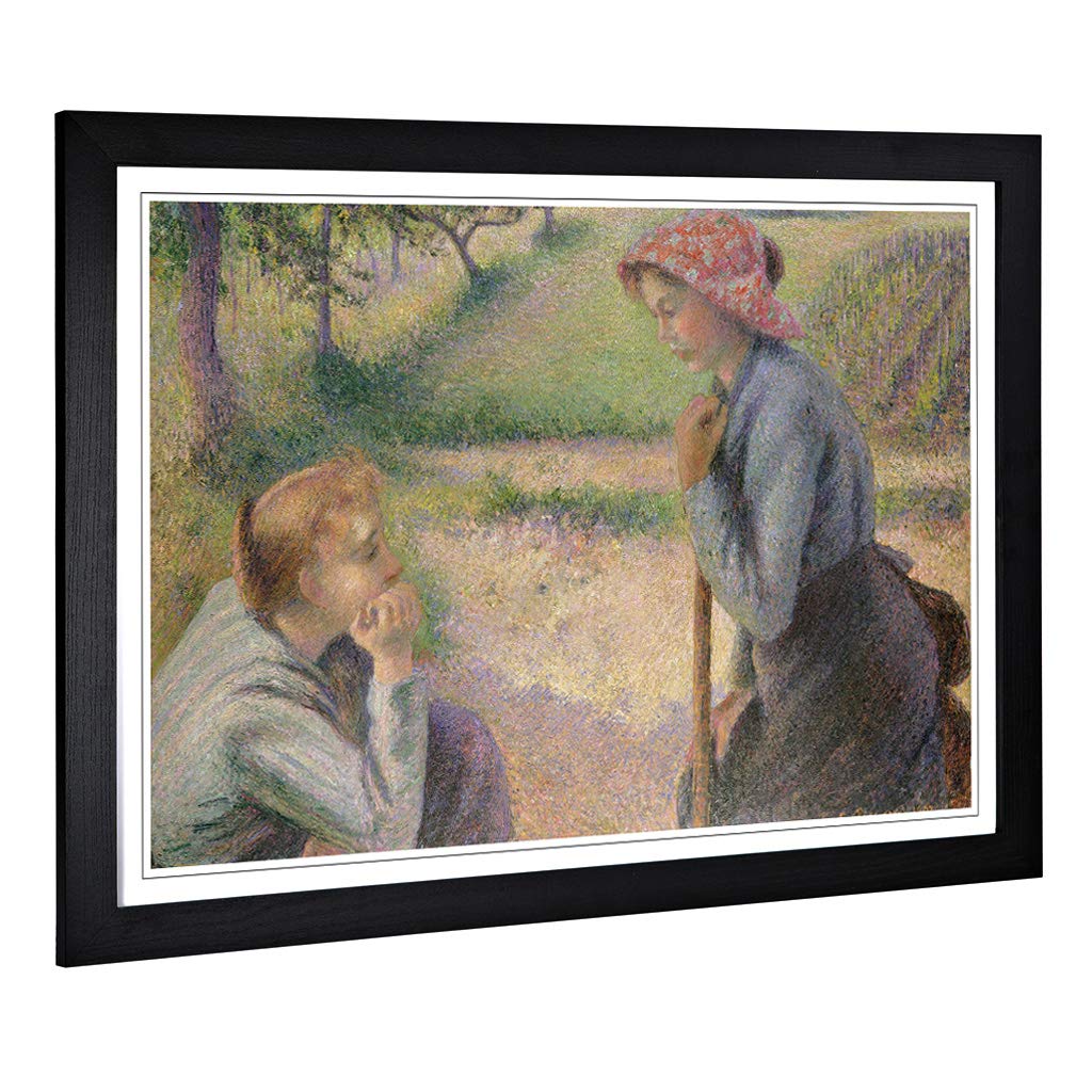 Big Box Art Framed Print of Camille Pissaro Two Young Peasant Women Design | Wall Art Picture | Home Decor for Kitchen, Living Room, Bedroom, Hallway, Black, A2 / 24.5x18 Inch / 62x45cm