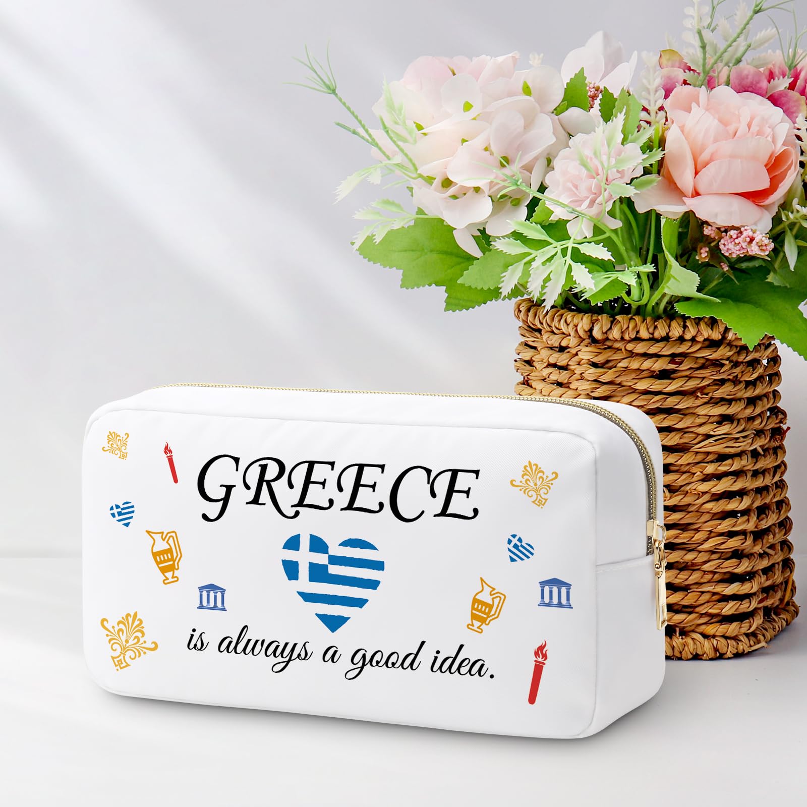 Greece Gifts for Women Makeup Bag Gifts for Greece Lovers Greece Trip Gift Greek Gift Greece Travel Gifts for Family Friendship Gift Greek Vocation Cosmetic Bag Girls Weekend Gift Travel Pouch