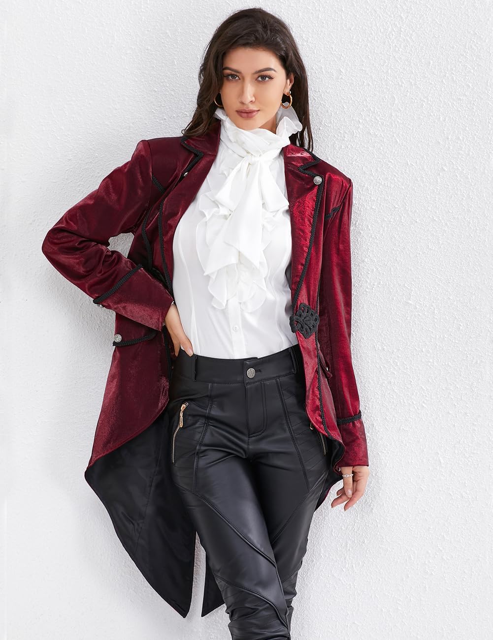 Women Gothic Lapel Suit Victorian Tailcoat Jackets Steampunk Outfits Medieval Pirate Coat - Image 2