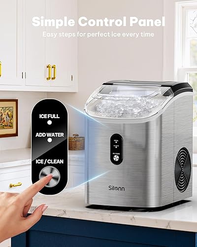 Vista 6 de Silonn Máquina de hielo de pepitas para encimera, máquina de hielo de pellets con función de autolimpieza, la máquina de hielo sónico produce 33