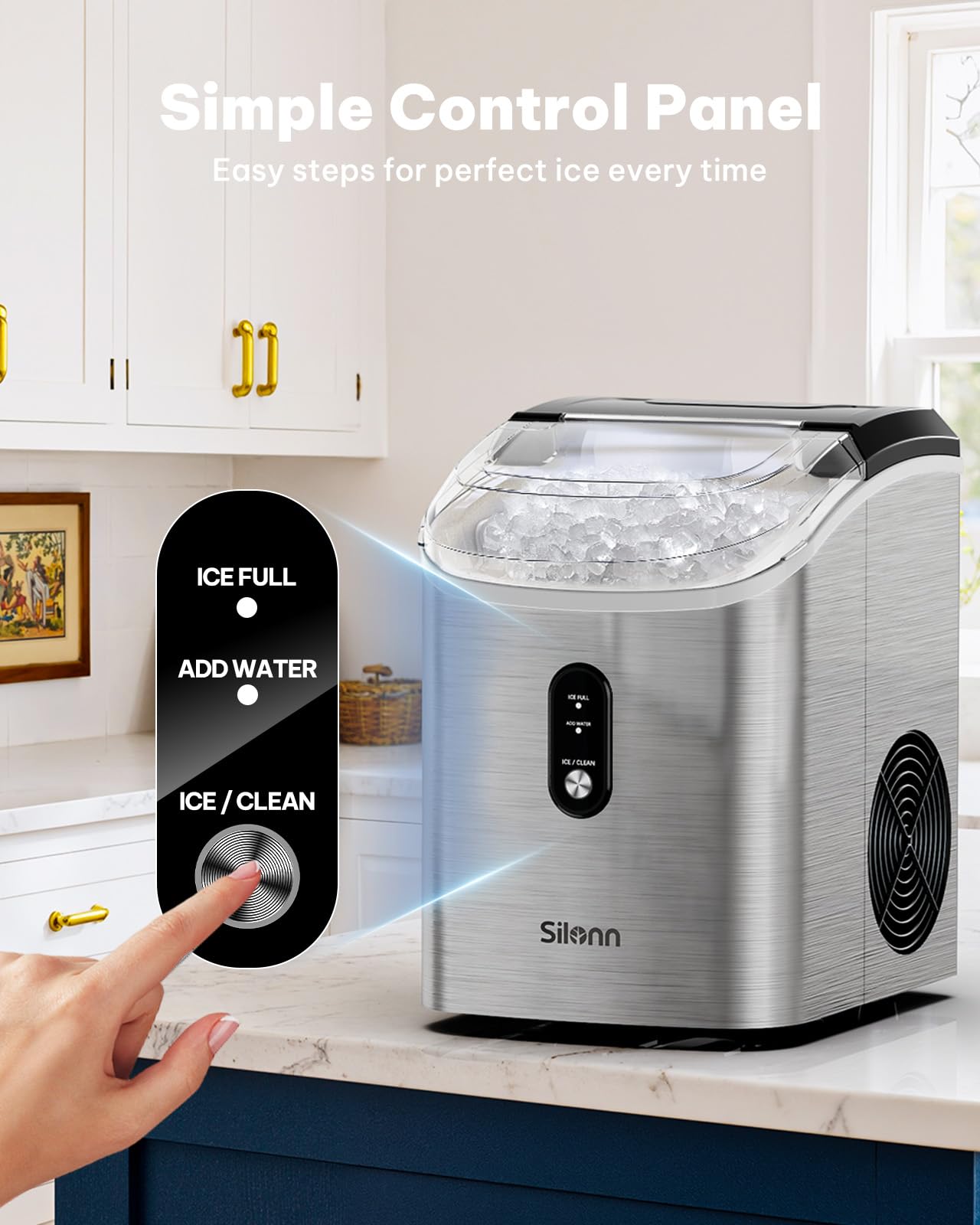 Silonn Nugget Ice Maker Countertop, Pellet Ice Machine With Self-Cleaning Function, Sonic Ice Maker Produces 33lbs Of Chewable Ice In 24 Hours, Ideal For Home Kitchen And Office (Stainless Steel-17t) on Fridge.com - View 6