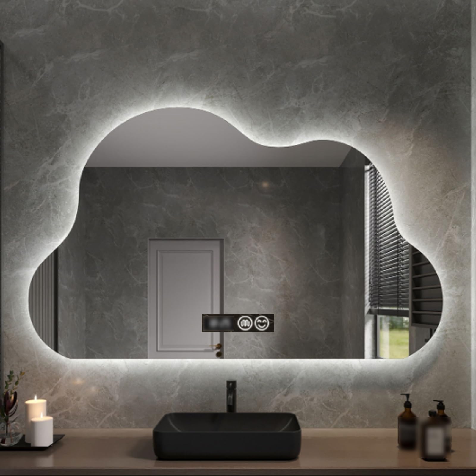 LIDANGUH Irregular Led Bathroom vanity Wall Mirror Cloud-shaped, smart Makeup backlit Mirror with anti-fog film, Tri-Colour Dimmable, Time and temperature, Frameless(A,50 * 80cm/19.7 * 31.5in)
