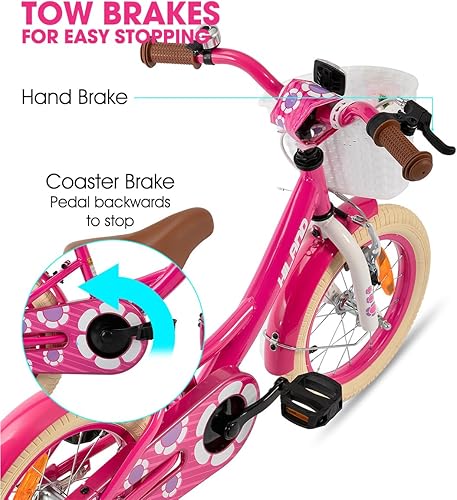 Miniatura 4 de HILAND - Bicicleta para niñas y niños de 2 a 7 años de edad, 12, 14 y 16 pulgadas, bicicleta para niños y niñas con ruedas de entrenamiento, cesta