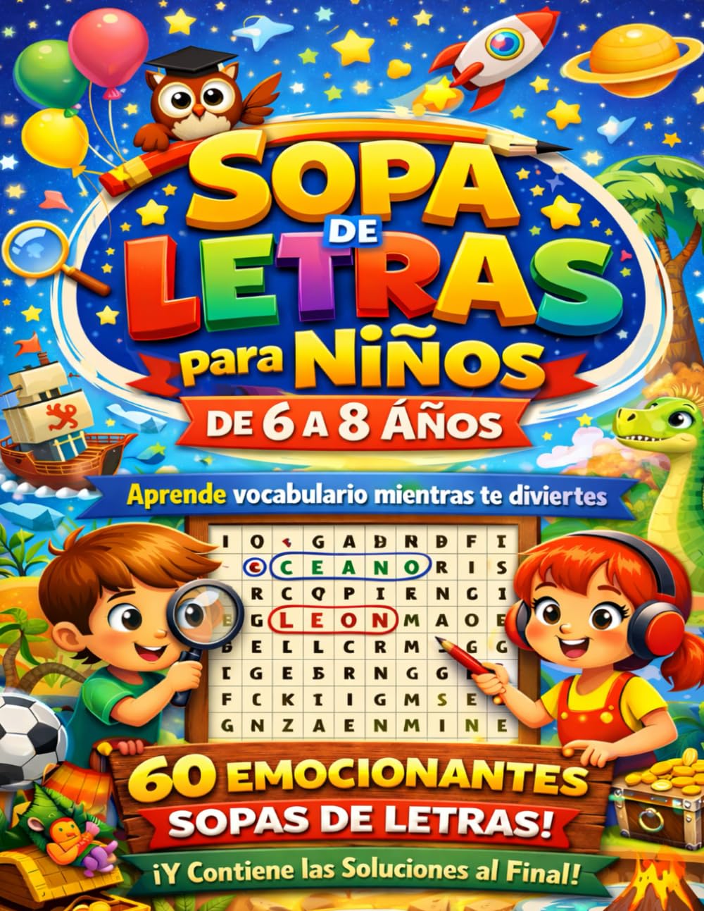 SOPA DE LETRAS PARA NIÑOS DE 6 A 8 AÑOS: Aprende vocabulario mientras te diviertes