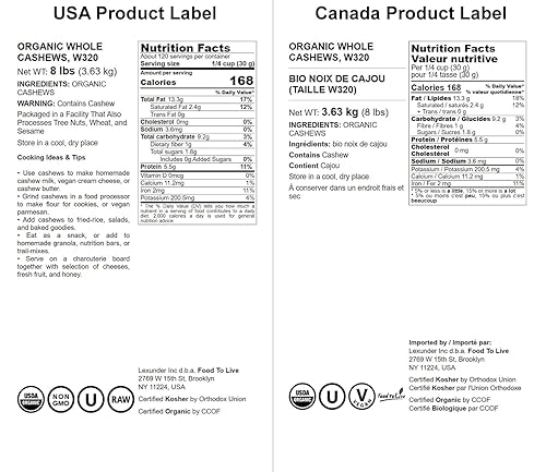 Vista 19 de Food to Live - Anacardos orgánicos, 2 libras enteros, sin sal, sin OMG, Kosher, crudos, veganos, a granel