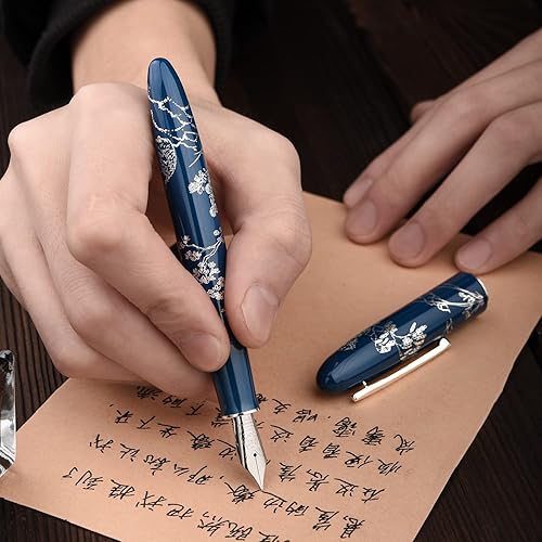 Miniatura 6 de Hongdian N23 - Pluma estilográfica de conejo azul punta extra fina de iridio diseño de tallado de conejo de la suerte de Año Nuevo bolígrafo de