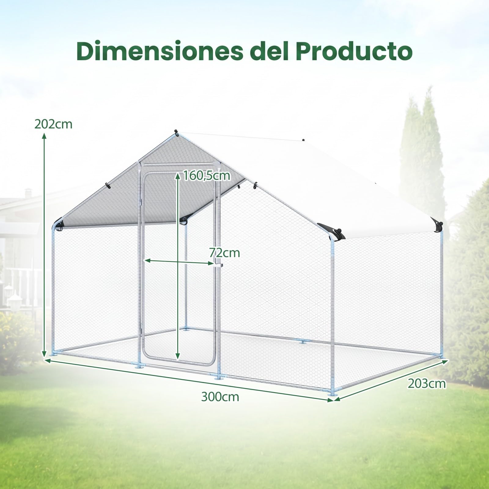 COSTWAY Gallinero para Exterior, Gallinero Grande Exterior con Cubierta Impermeable, Malla Hexagonal y Puerta Bloqueable, Corral de Acero Galvanizado para Aves Patos Gansos Granja, 300 x 203 x 202 cm